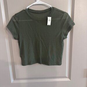 Aerie Magic Mesh Baby TShirt NWT Army Green Size S